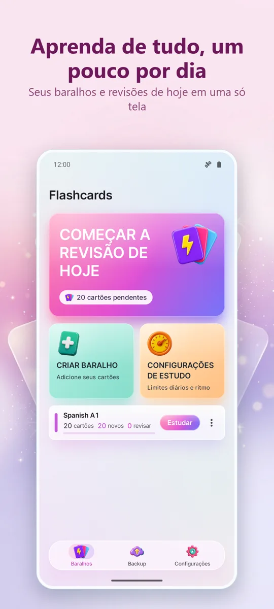 Flashcards: Estudo Espaçado: tela principal