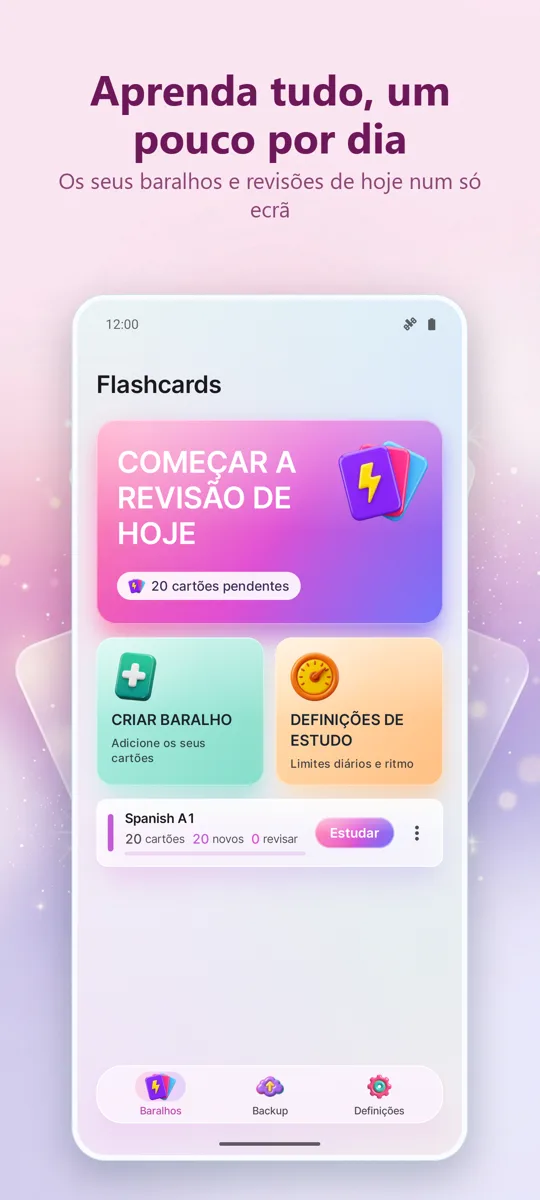 Flashcards: Estudo Espaçado: ecrã principal