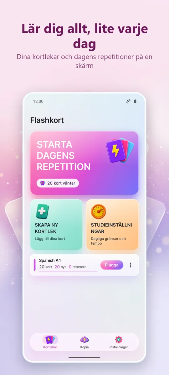 Flashcards: Intervallstudier: huvudskärm