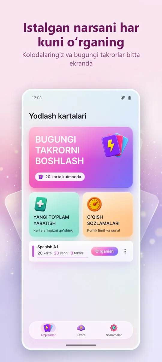 Flashcards: Oraliq O‘rganish: asosiy ekran
