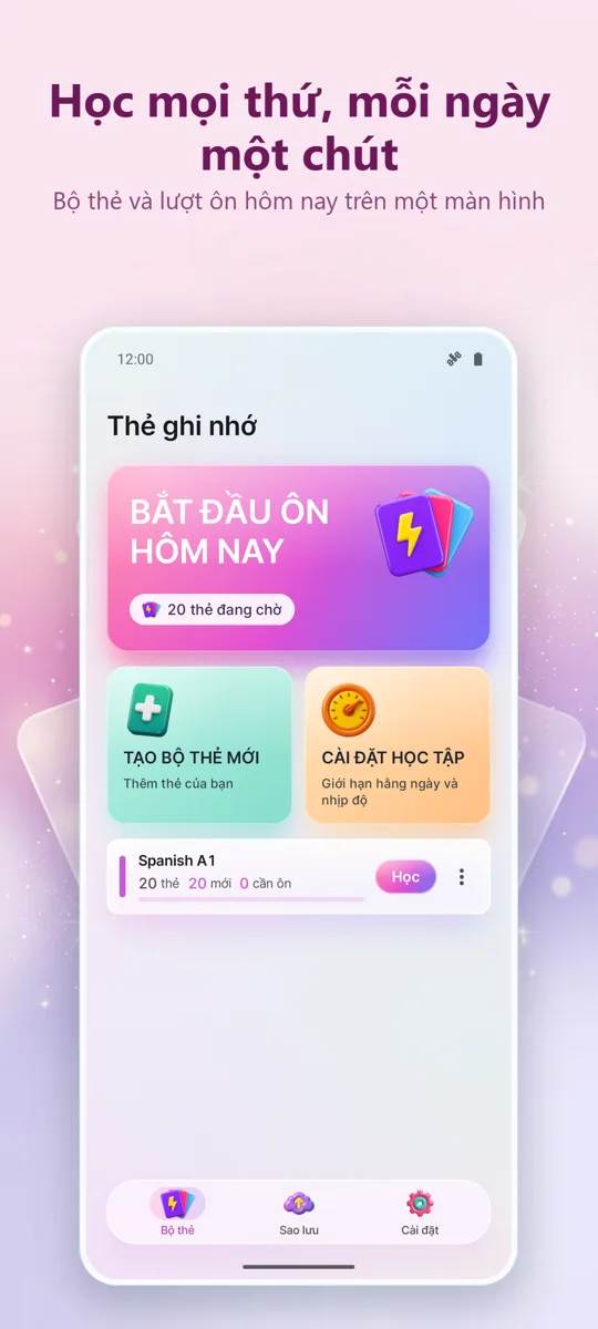 Flashcards: Học cách giãn cách: màn hình chính