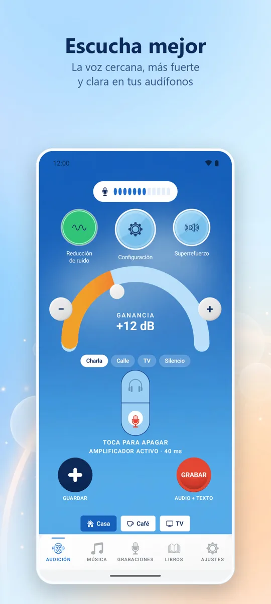 Hearing+: pantalla principal