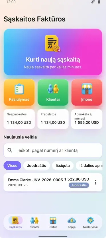 Sąskaitų kūrimas: PDF