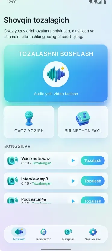 Shovqinni tozalash: Toza audio