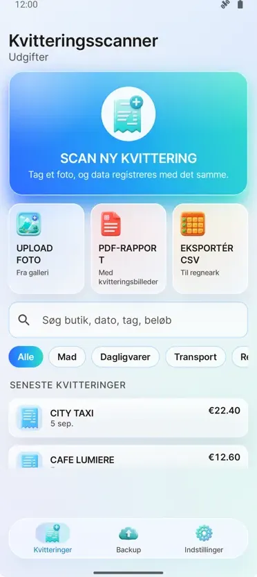 Kvitteringsscanner: Udgifter