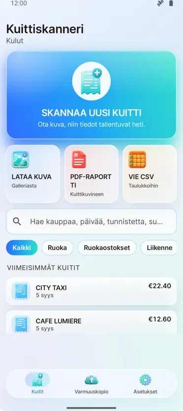 Kuittiskanneri: Kulut