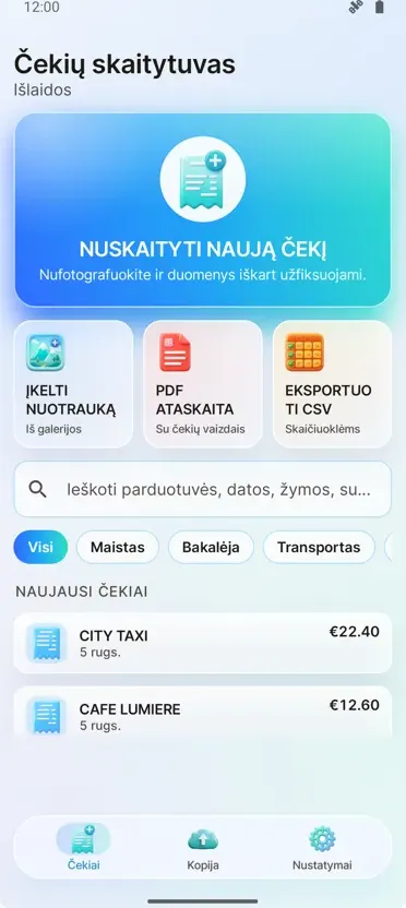 Kvitų skaitytuvas: Išlaidos