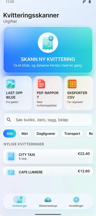 Kvitteringsskanner: Utgifter