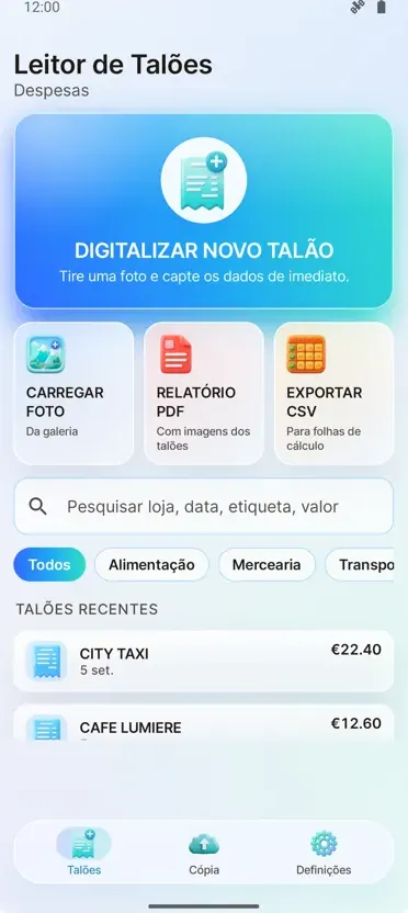 Leitor de Recibos: Despesas