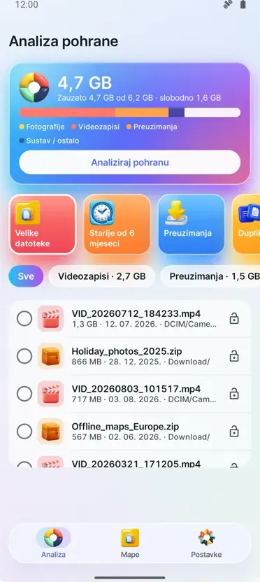 Analiza pohrane: Čistač