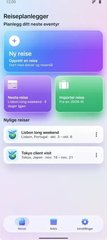 Reiseplanlegger: Organiser