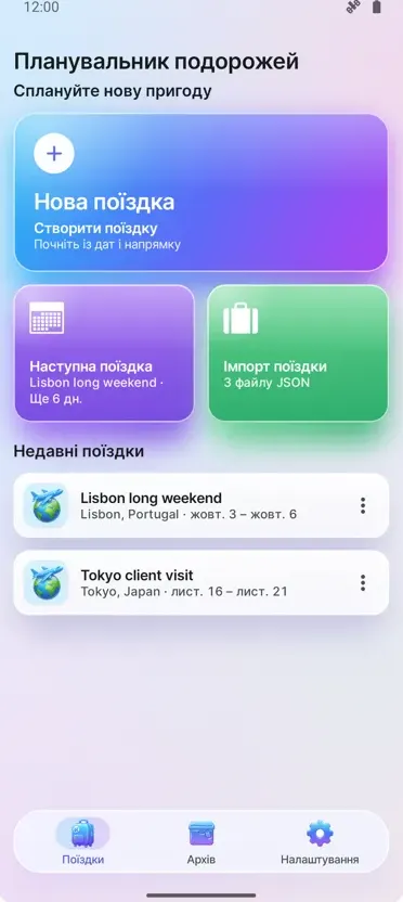 Органайзер подорожей: Планер