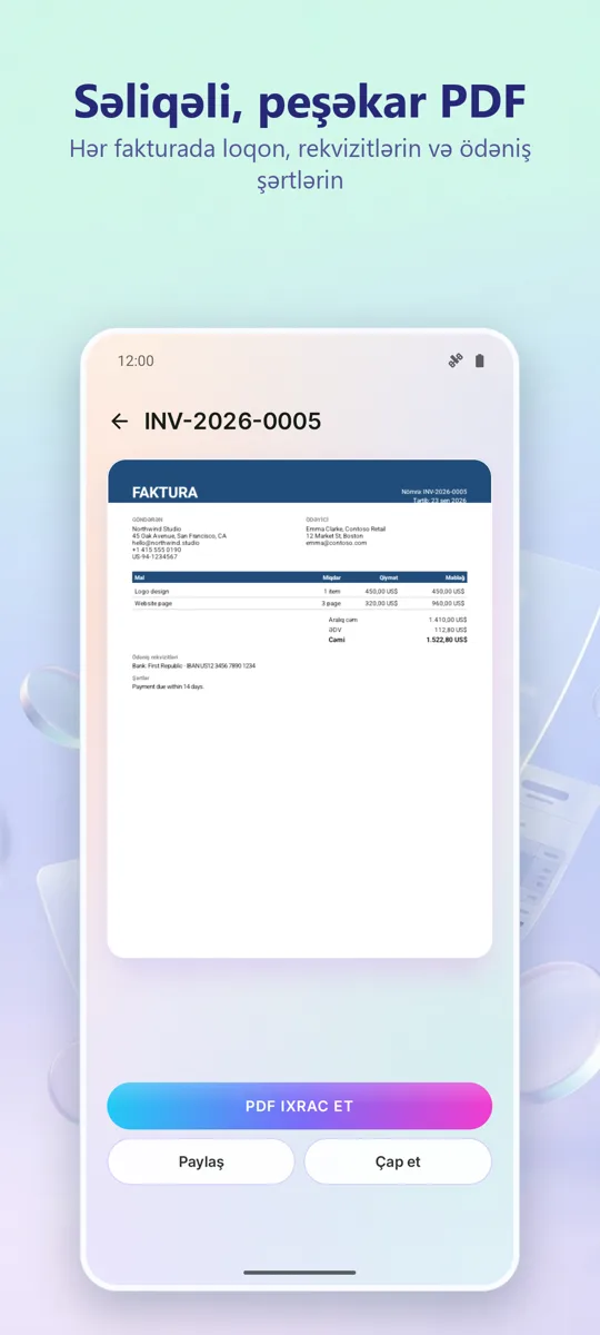 Faktura Yaradıcı: PDF Hesab: ekran görüntüsü 3