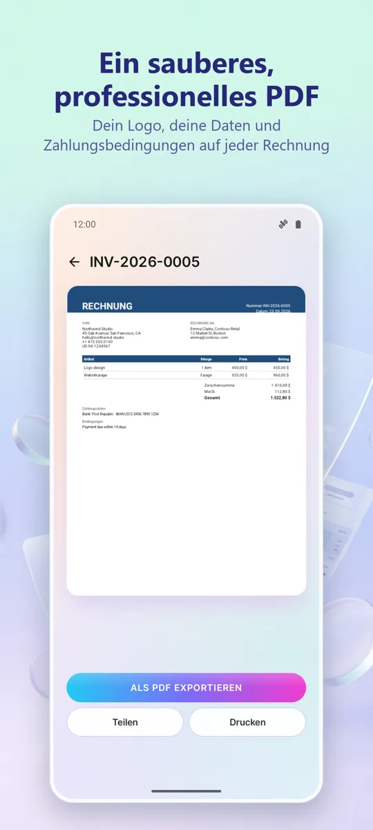 Rechnungs-App: PDF erstellen: 