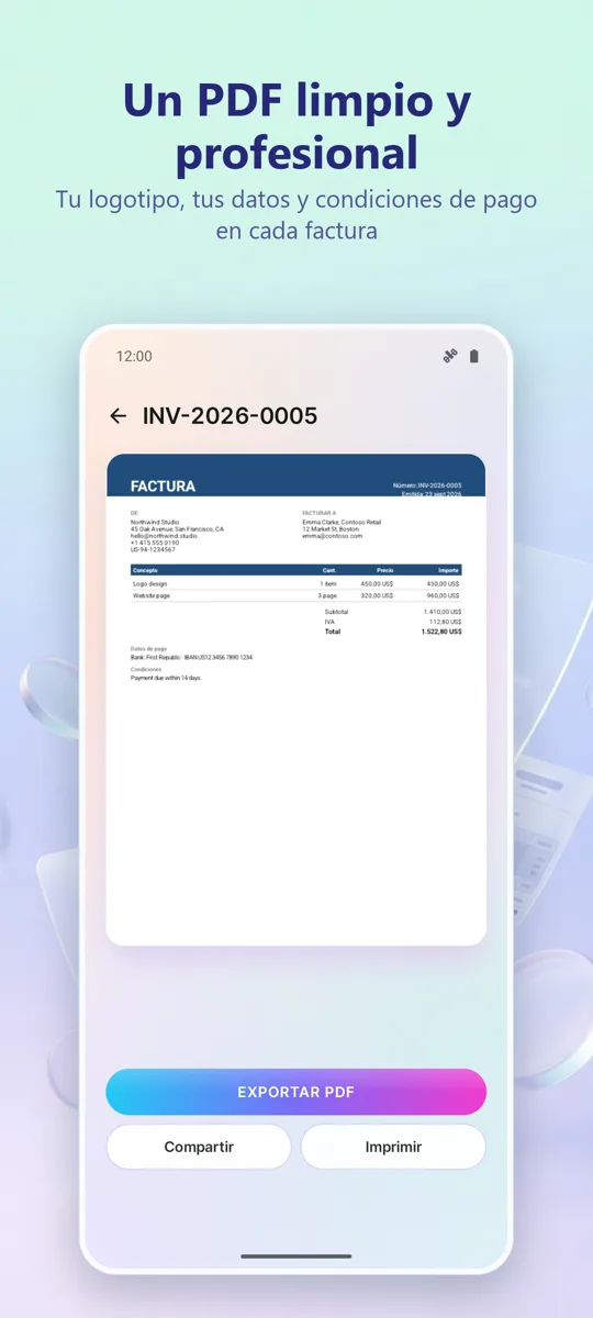 Facturas y presupuestos PDF: captura de pantalla 3