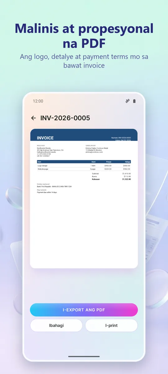 Gumawa ng Invoice: Billing PDF: 
