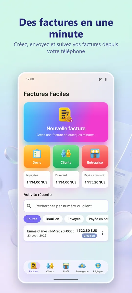 Créateur de Factures: PDF: écran principal
