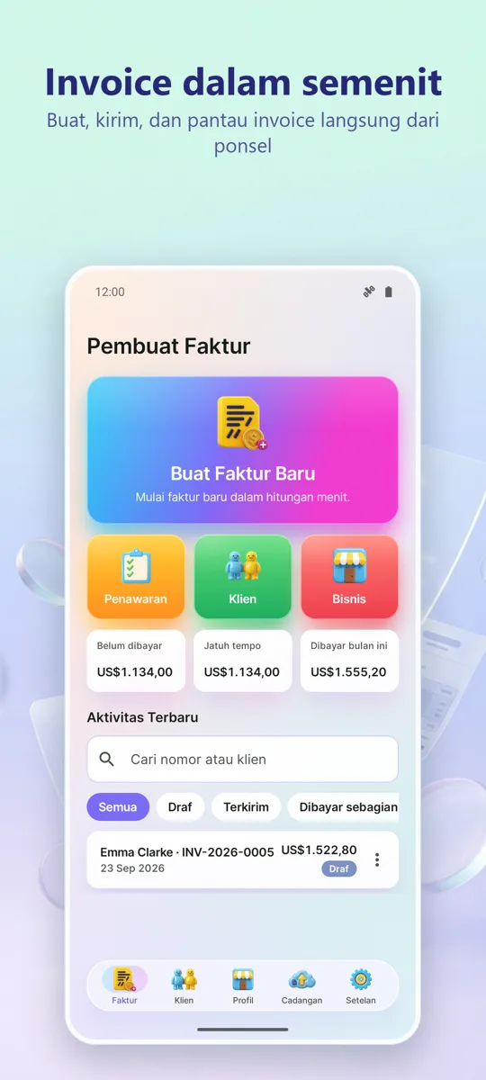 Invoice Maker: PDF Penagihan: layar utama
