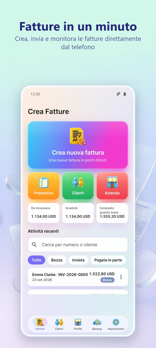 Fatture e Preventivi: PDF: schermata principale