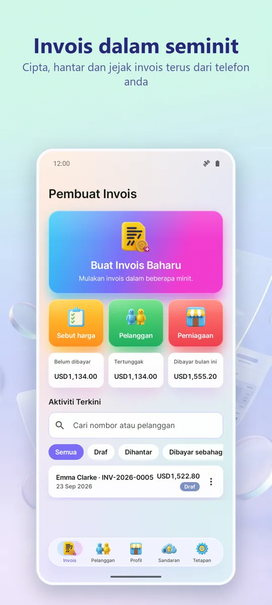 Invoice Maker: PDF Pengebilan: skrin utama