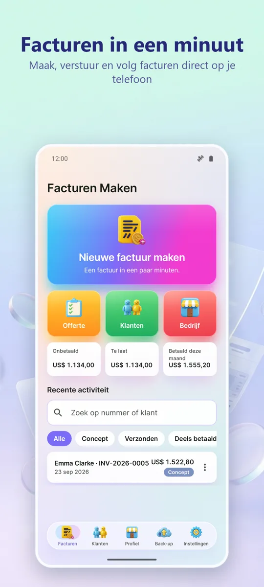 Factuurmaker: PDF & Offertes: hoofdscherm