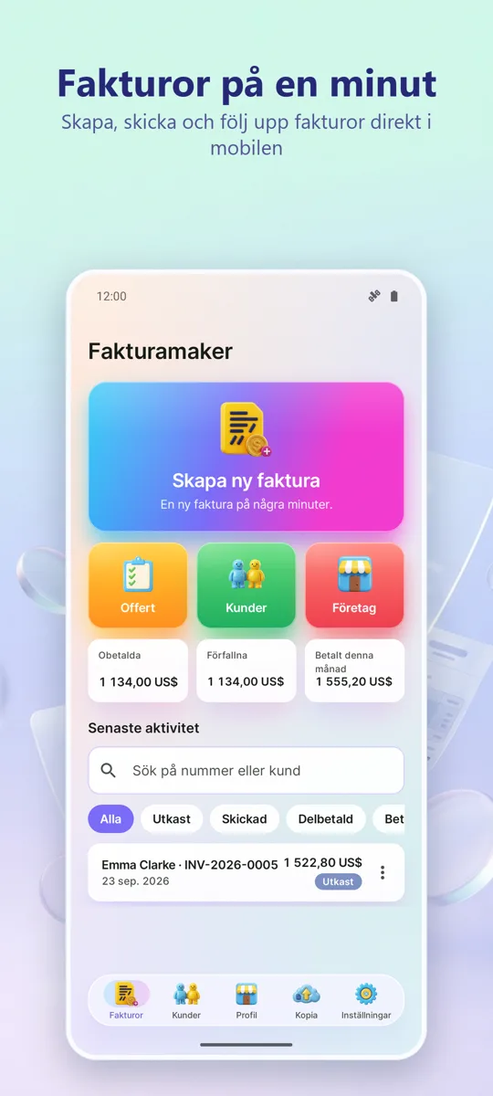 Fakturering: PDF-fakturor: huvudskärm