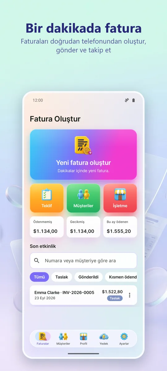 Fatura Oluşturucu: PDF: ana ekran