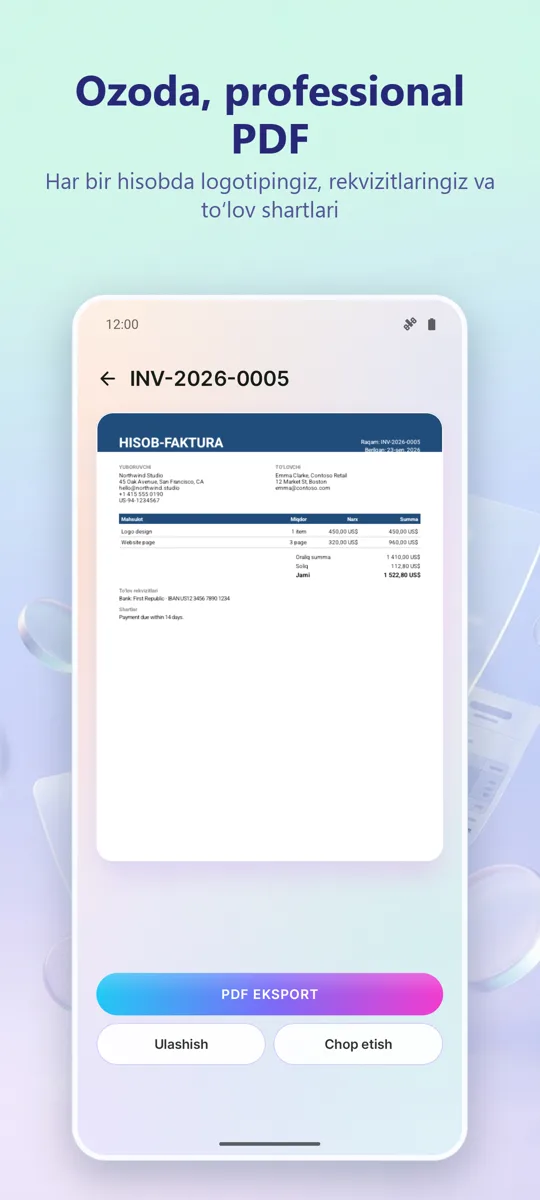 Faktura Yaratish: PDF Hisob: skrinshot 3