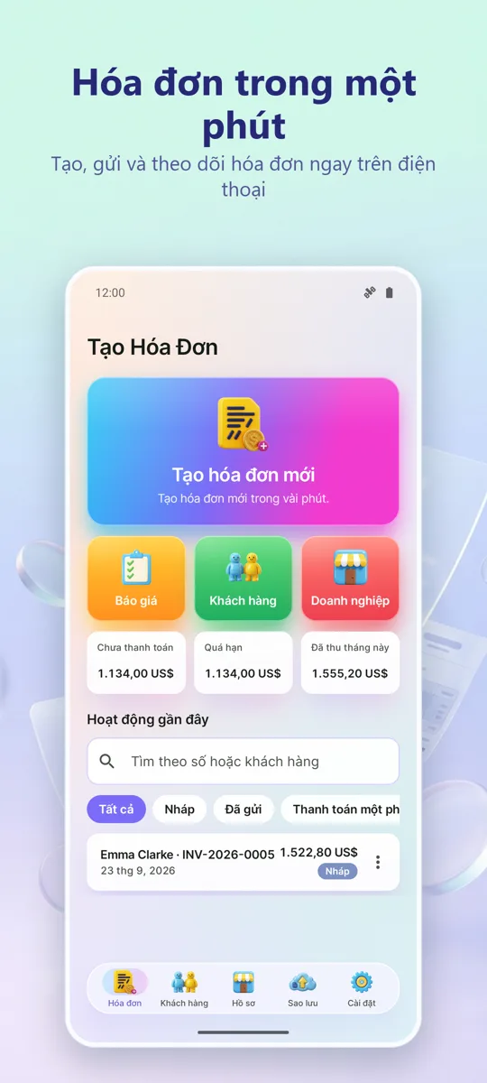 Invoice Maker: PDF Hóa đơn: màn hình chính