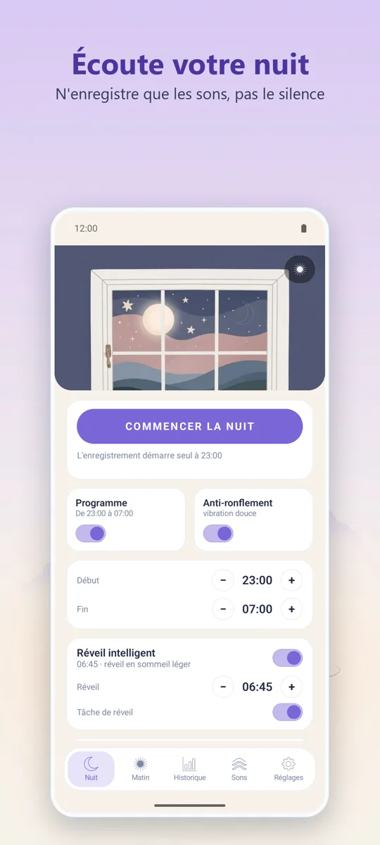 Enregistreur de nuit: écran principal