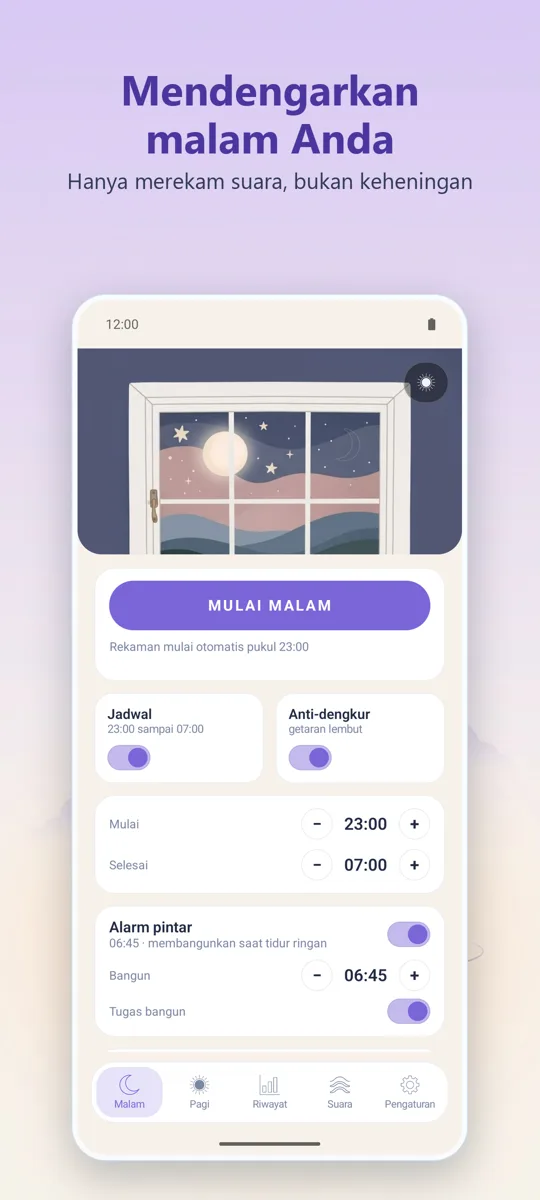 Perekam Malam: layar utama