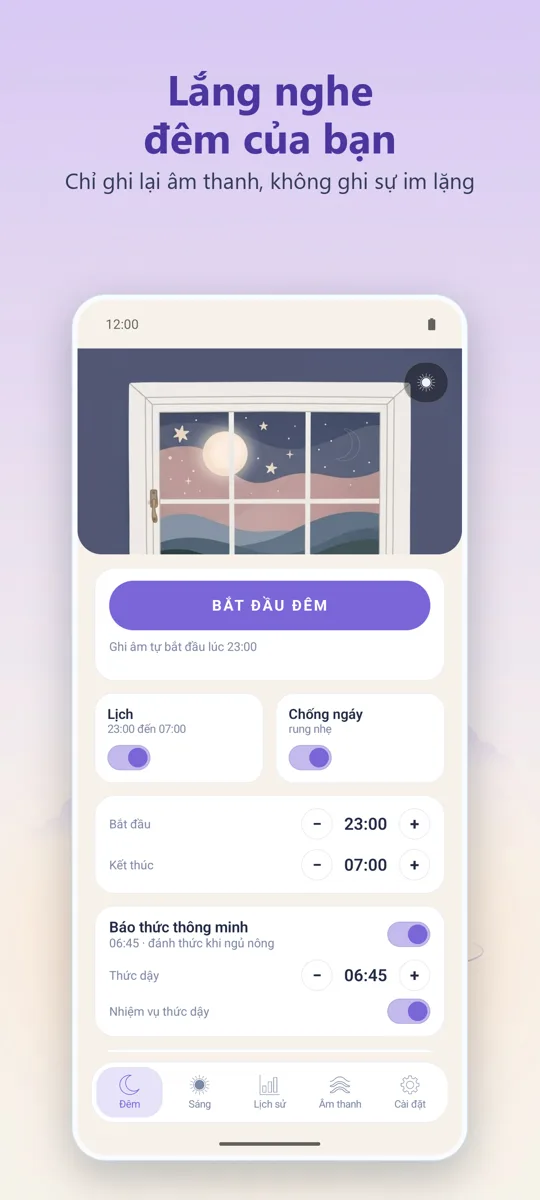 Ghi âm ban đêm: màn hình chính