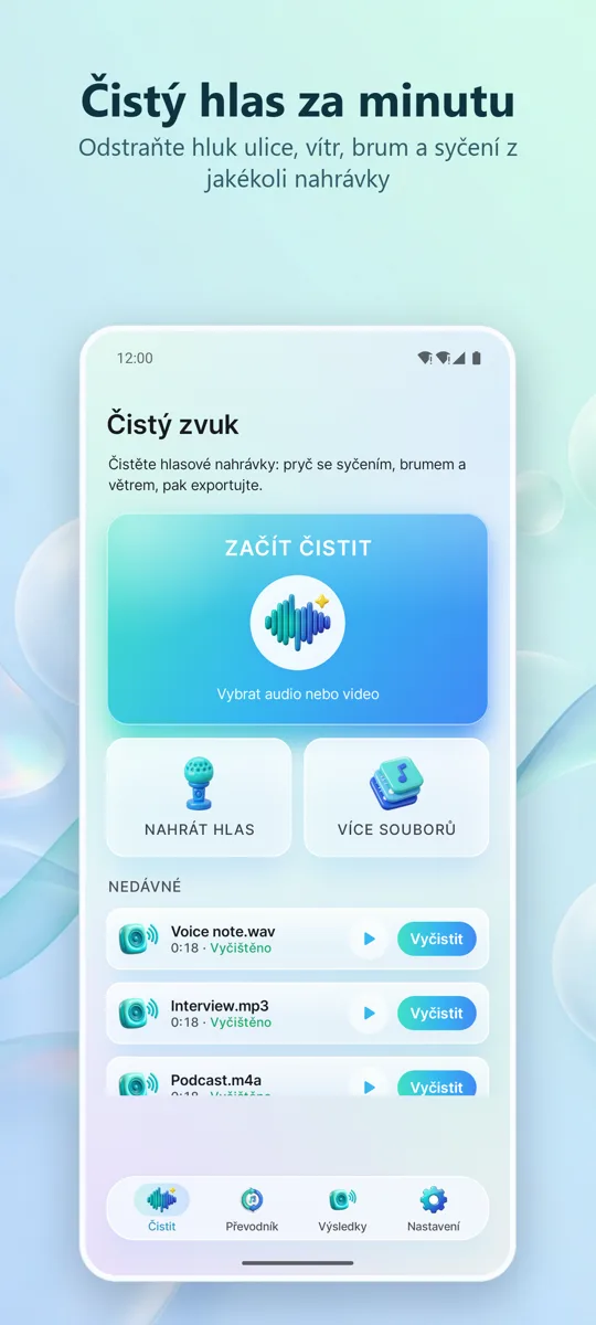 Odstraňovač šumu: Čistý zvuk: hlavní obrazovka