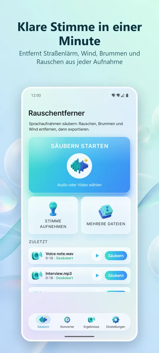 Noise Remover: Audio Reinigen: Hauptbildschirm