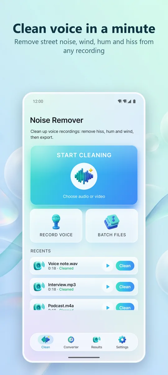 Noise Remover: Clean Audio — main screen