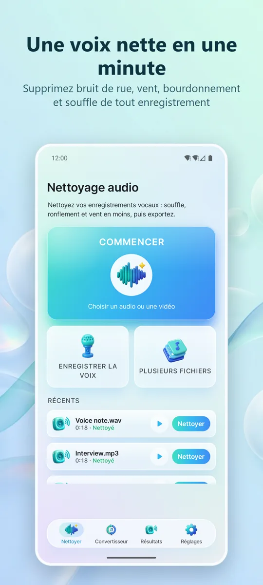Noise Remover: Audio Propre: écran principal