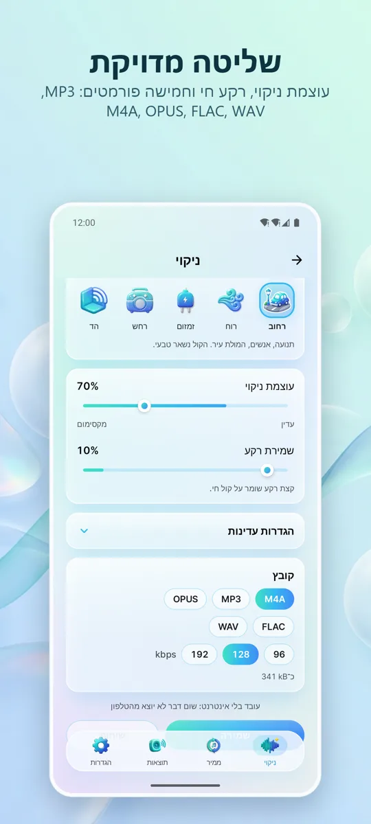 מסיר רעשים: אודיו נקי: צילום מסך 3