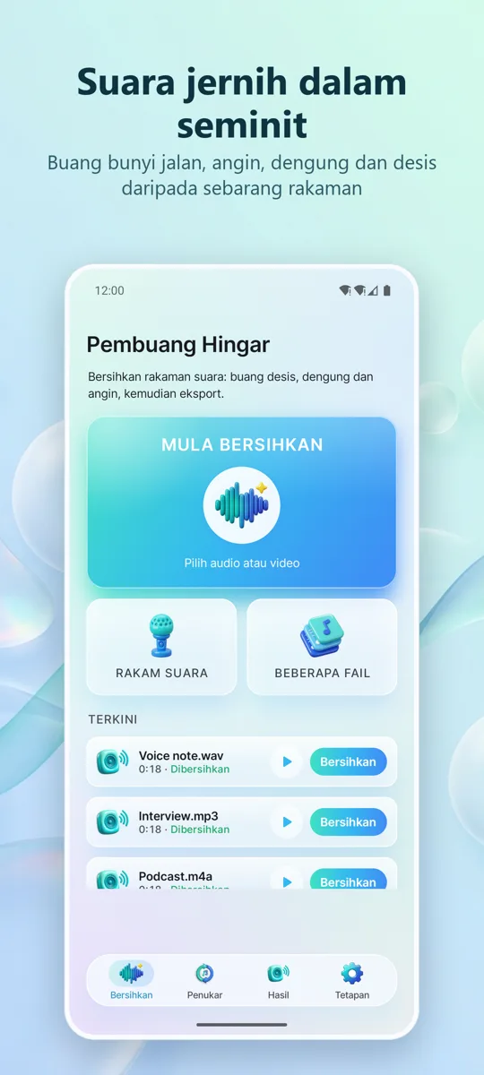 Pembuang Bunyi: Audio Bersih: skrin utama