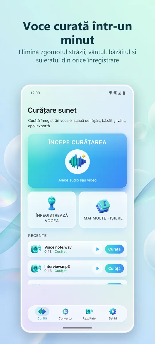 Eliminare Zgomot: Audio Clar: ecranul principal