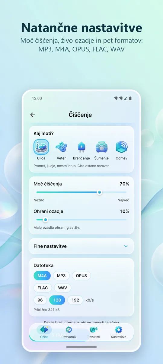 Odstranjevalec šuma: Čist zvok: 