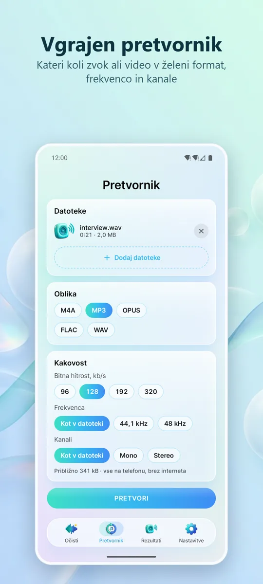 Odstranjevalec šuma: Čist zvok: 