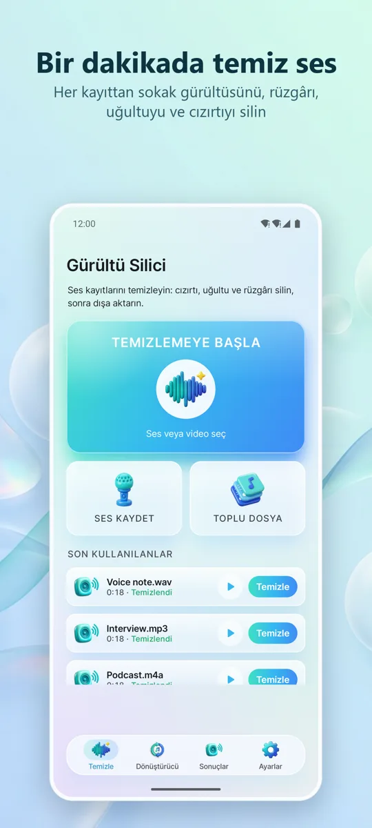 Gürültü Giderici: Temiz Ses: ana ekran