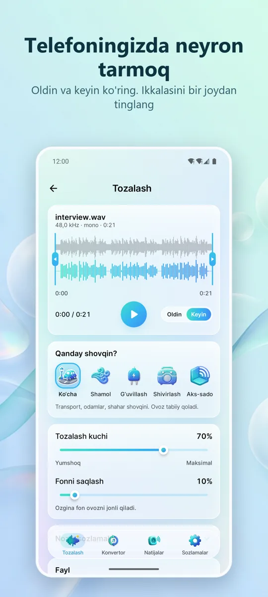 Shovqinni tozalash: Toza audio: 