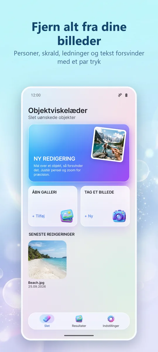 Object Eraser: Fjern objekt: hovedskærm