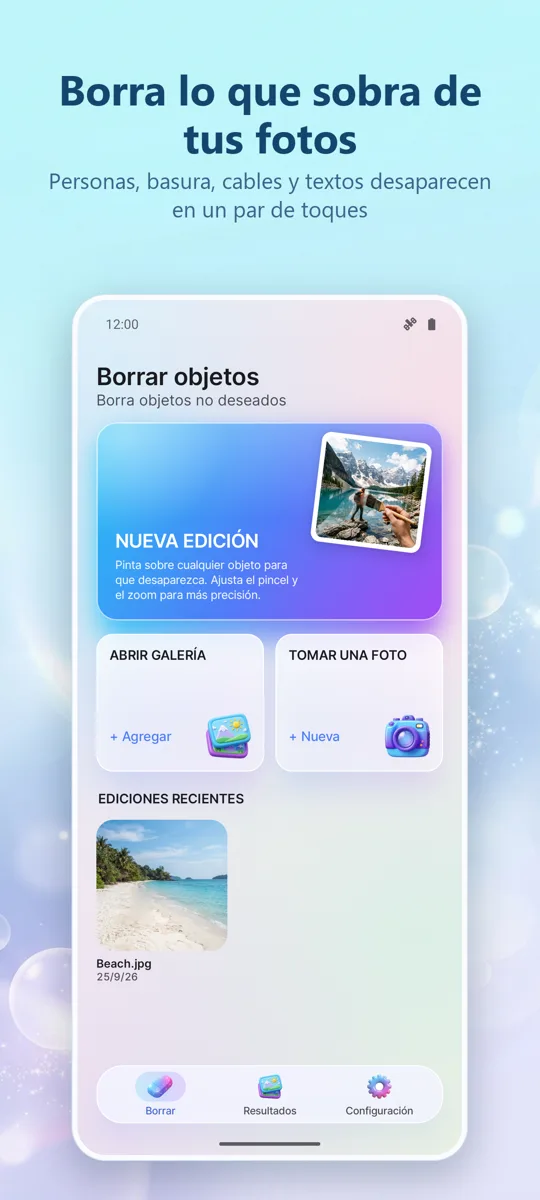 Borrador de objetos: Quitar: pantalla principal