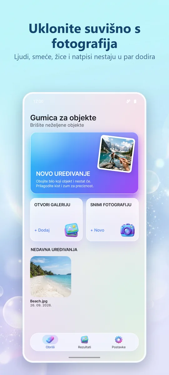 Brisanje objekata: Ukloni: glavni zaslon