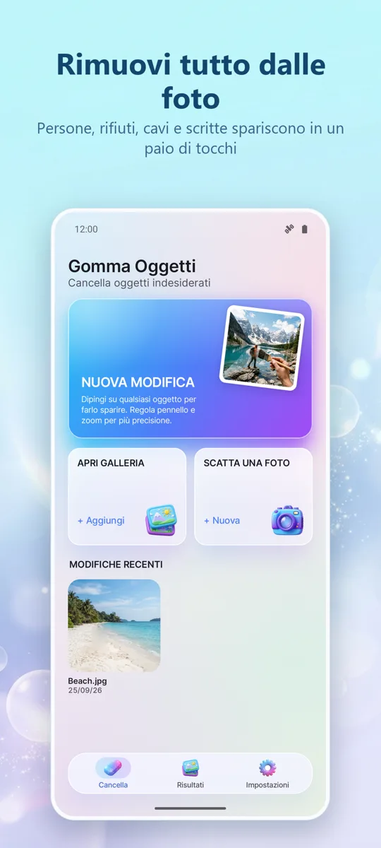 Cancella Oggetti: Rimuovi: schermata principale