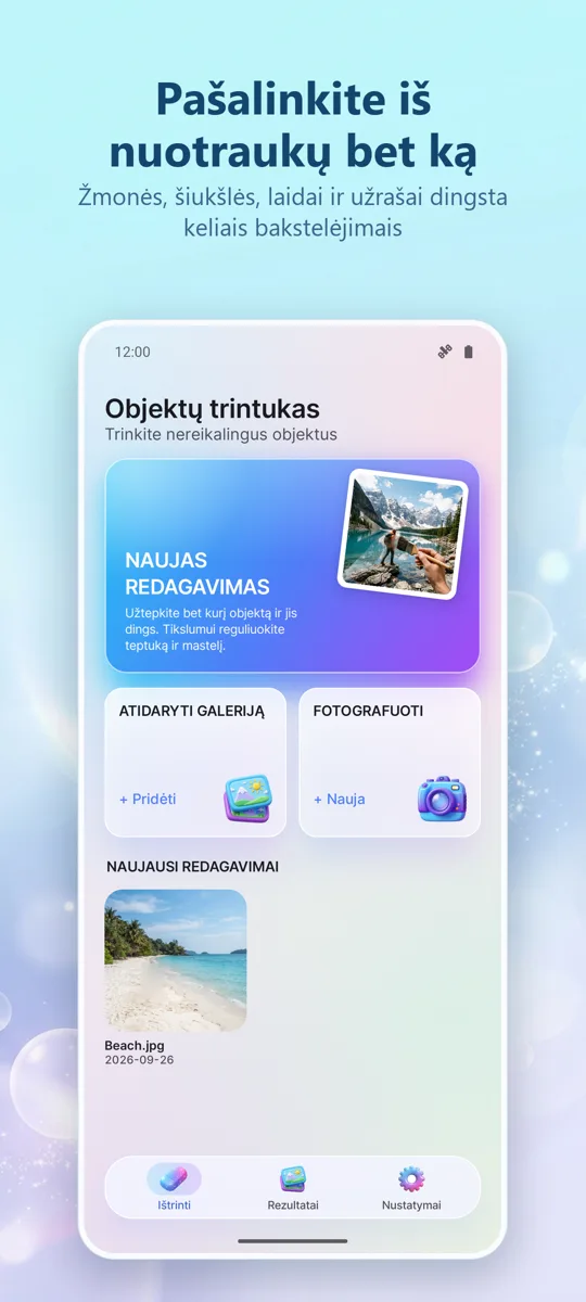 Objektų trintukas: Pašalinti: pagrindinis ekranas