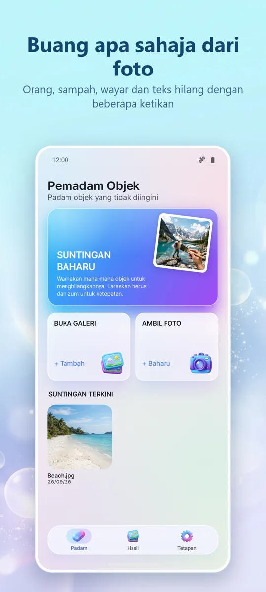 Pemadam Objek: Buang Item: skrin utama