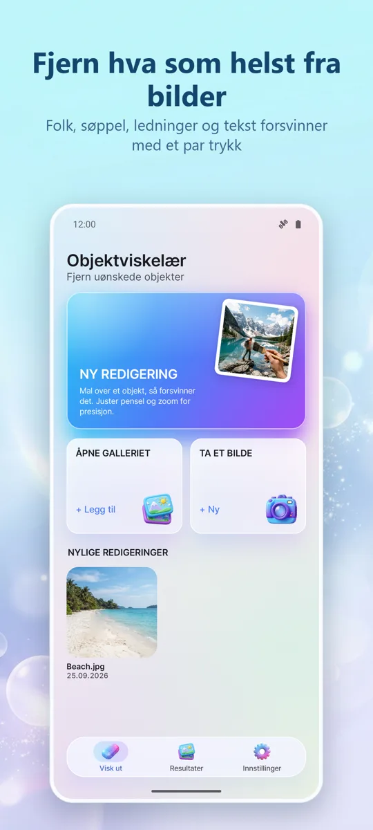 Objektviskelær: Fjern ting: hovedskjerm